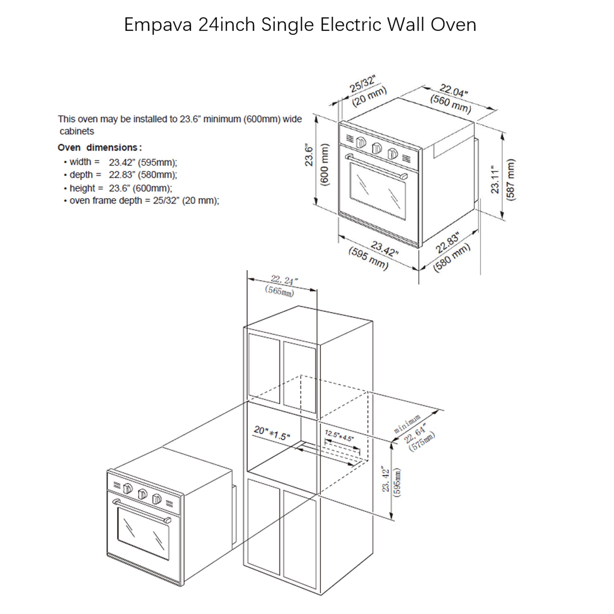 Empava 24 inch Electric Single Wall Oven