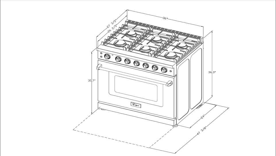 Empava 36 inch Pro-Style Slide-in Single Oven Gas Range