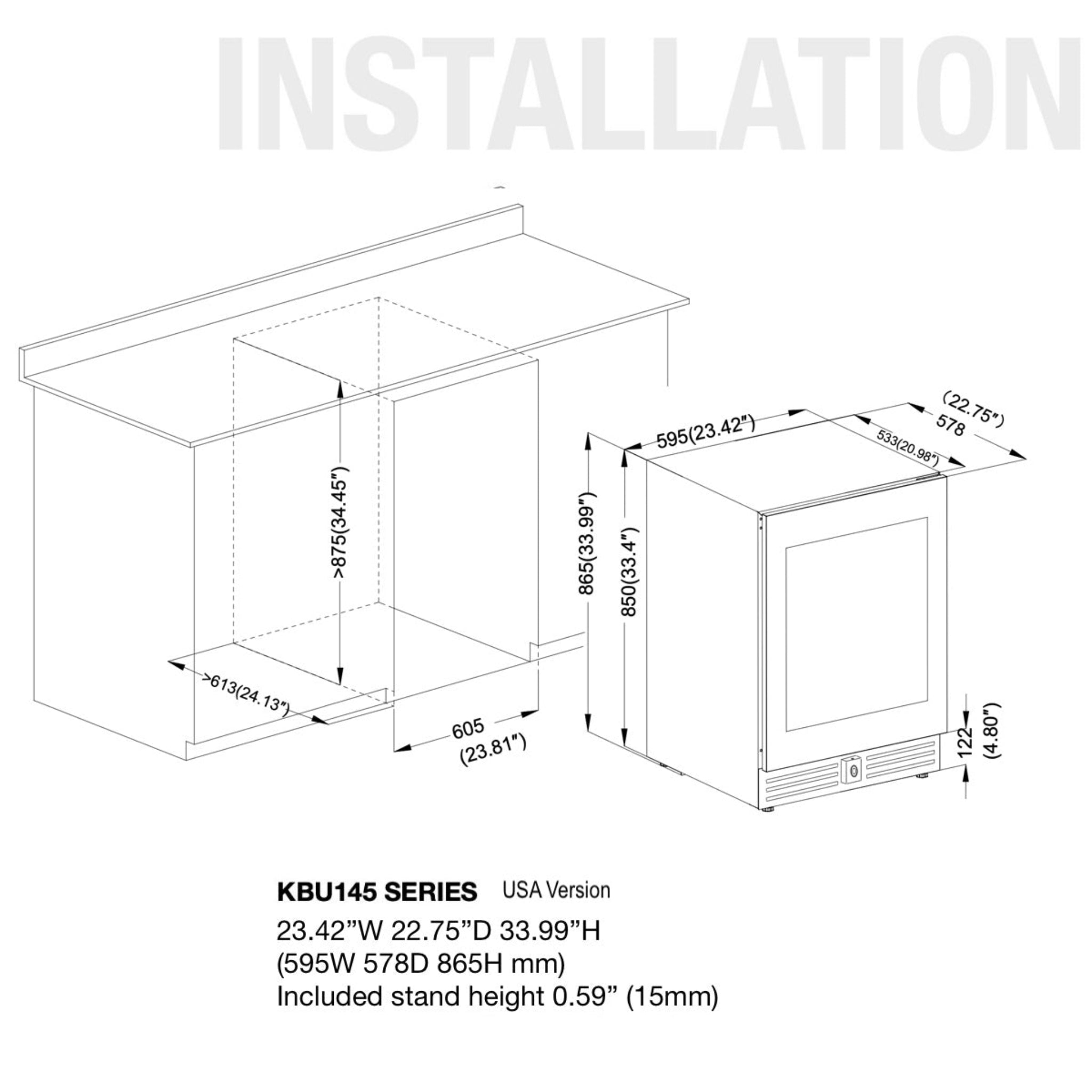 CC KingsBottle 24 Inch Under Counter LOW-E Glass Door Beer Fridge KBU145BX-FG LHH 8