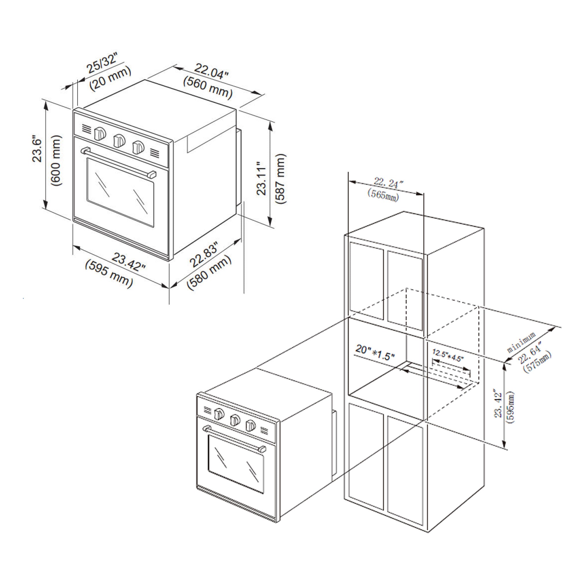 Empava 24 inch 2.3 Cu. Ft. Single Gas Wall Oven - Only For Natural Gas