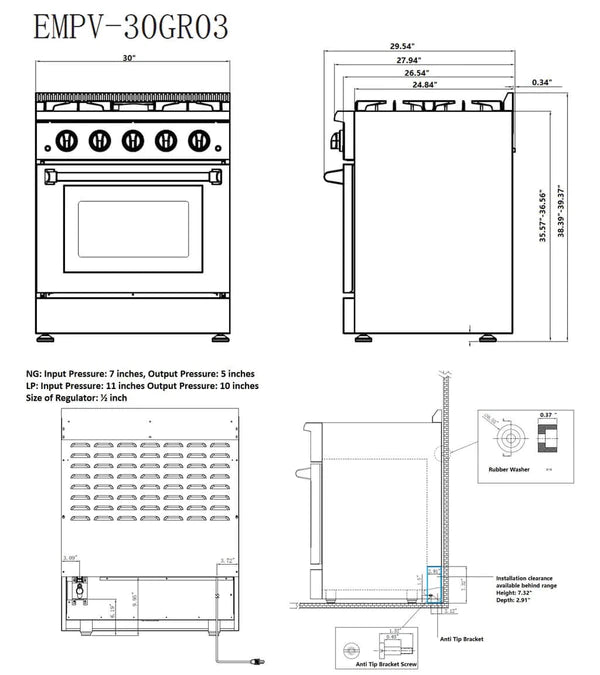 Empava 30 inch Freestanding Range Gas Cooktop and Oven