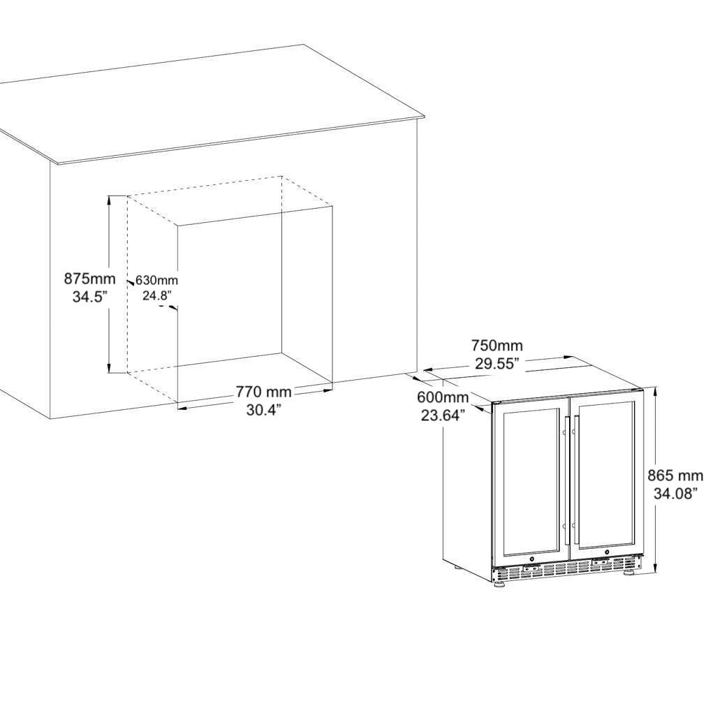 CC KingsBottle 30" Under Counter Low-E Glass Door Wine and Beer Cooler Combo KBUSF66BW-BLK 111114