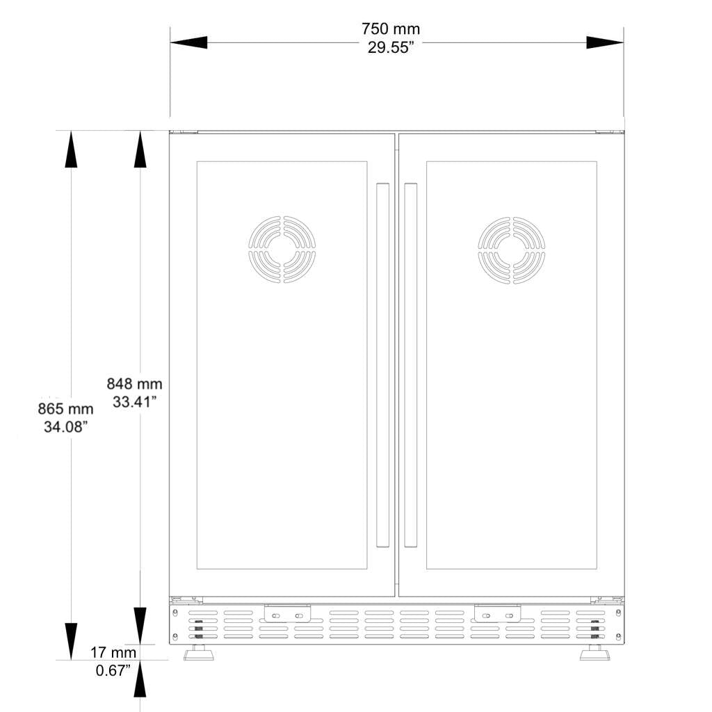 CC KingsBottle 30" Under Counter Low-E Glass Door Wine and Beer Cooler Combo KBUSF66BW-BLK 1112