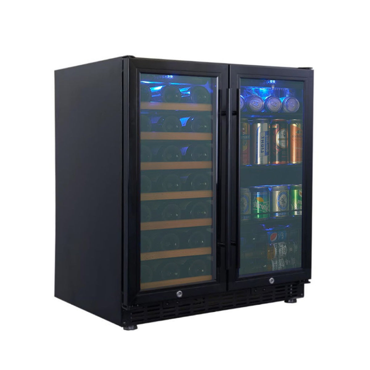 CC KingsBottle 30" Under Counter Low-E Glass Door Wine and Beer Cooler Combo KBUSF66BW-BLK 1